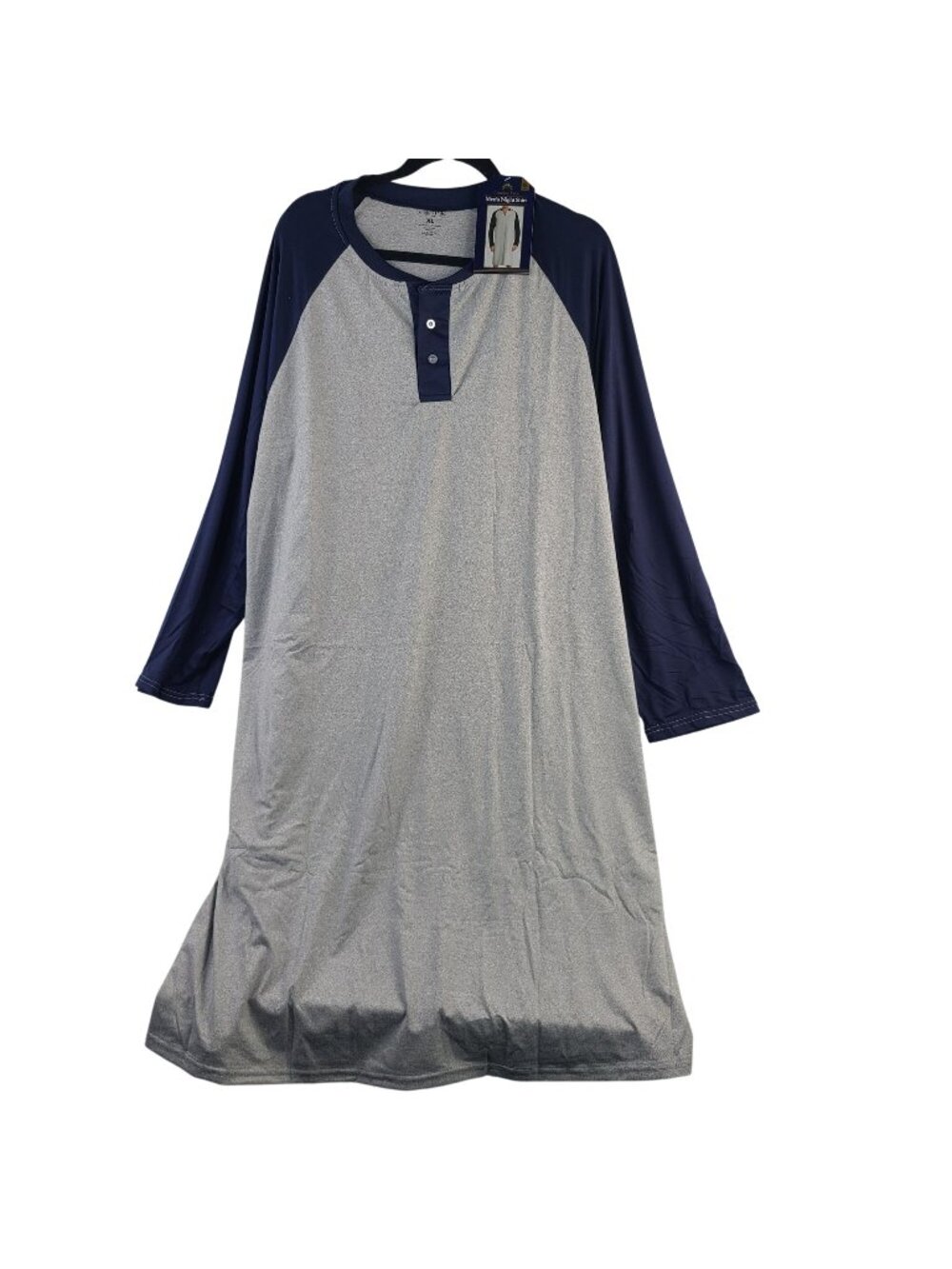 NEW London Polo Men's XL Navy & Gray Long-Sleeve Nightshirt